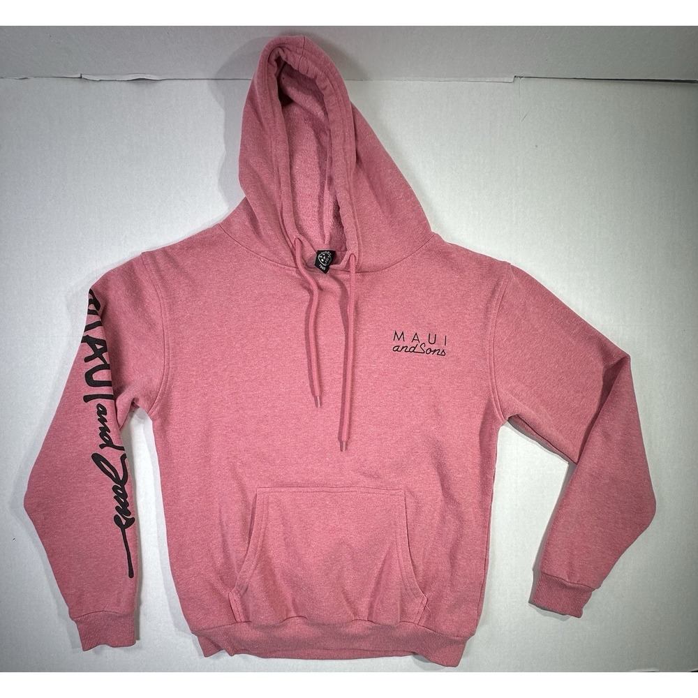 Maui and Sons Pink Hoodie Sweatshirt Pullover Skate Surf Logo Graphic Med